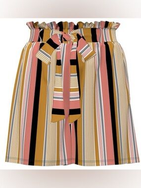 LuLaRoe Yellow Striped Paperbag Belted Shorts Size XL